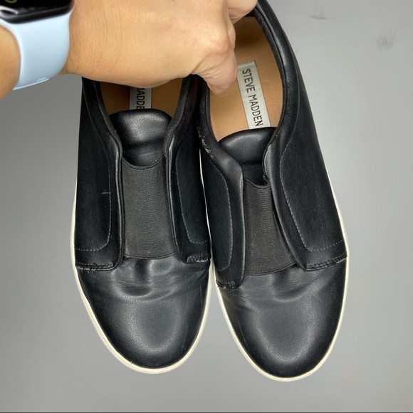 Steve Madden Goals Black Leather Platform Slip On Sneaker Womens 9 - Picture 7 of 10
